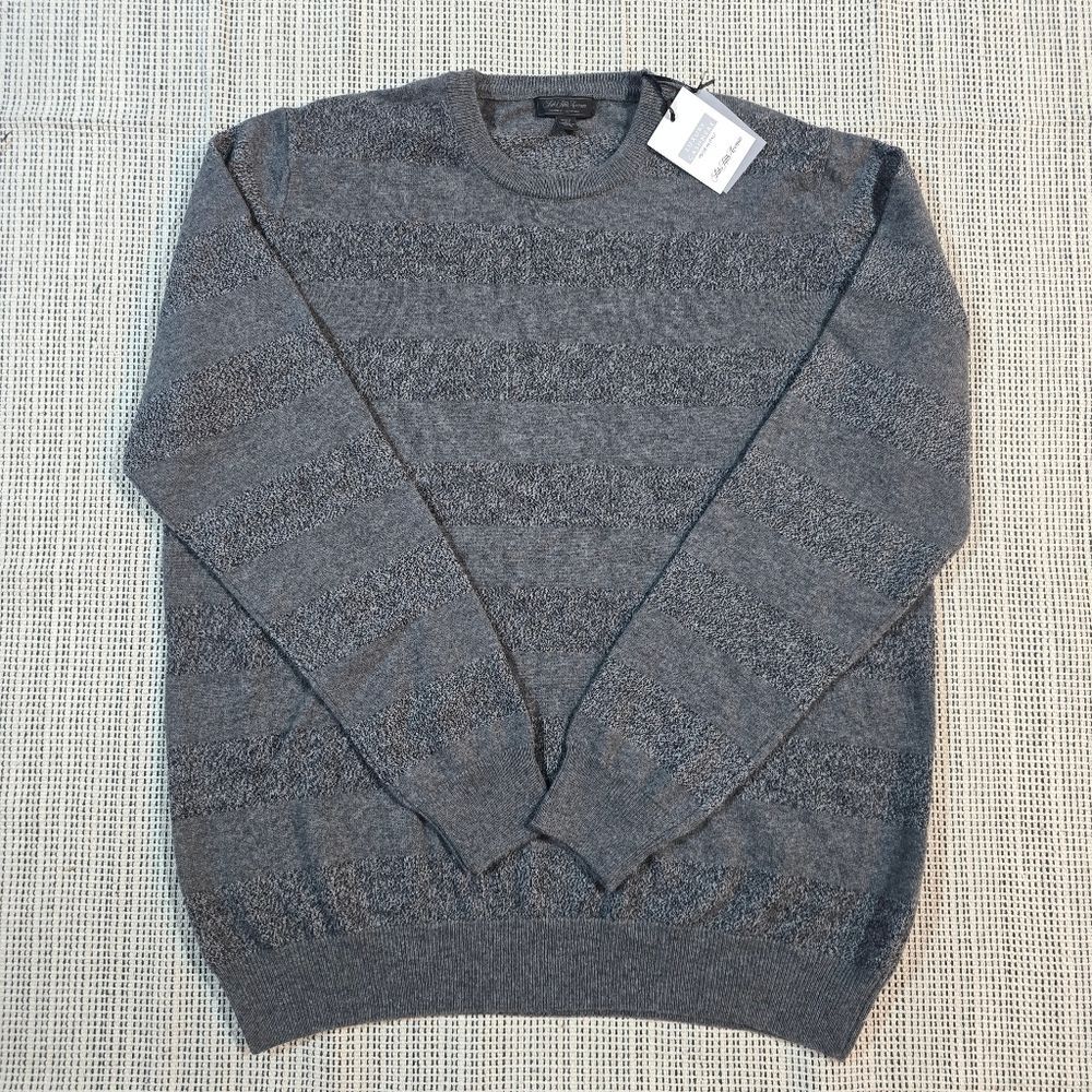 Saks Fifth Avenue Men's Charcoal Cash Stripe Cashmere Crew Neck Sweater XL NWT